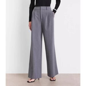LOFT Versa Seasonless Stretch Double Pleat Wide Leg Pants Heather Gray 14 NEW